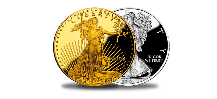 Gold and silver american eagle coins
